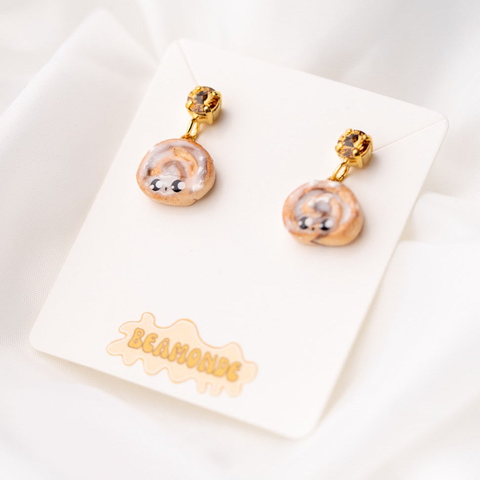 Cinnamon bun earrings with swarovski crystals