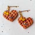 Heart-Shaped Waffle with Butter Earrings – Handmade Polymer Clay Jewelry