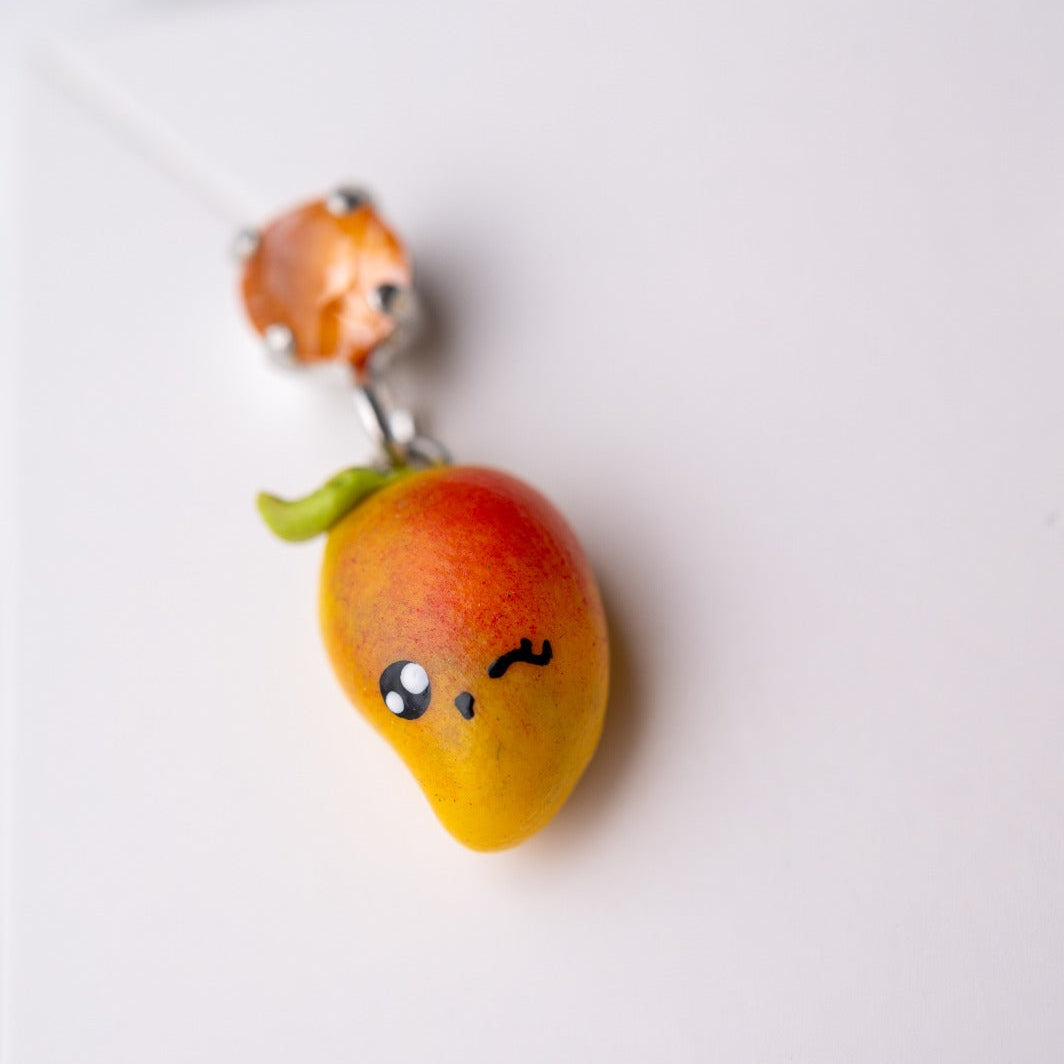 Cute miniature mango earrings with Swarovski crystals
