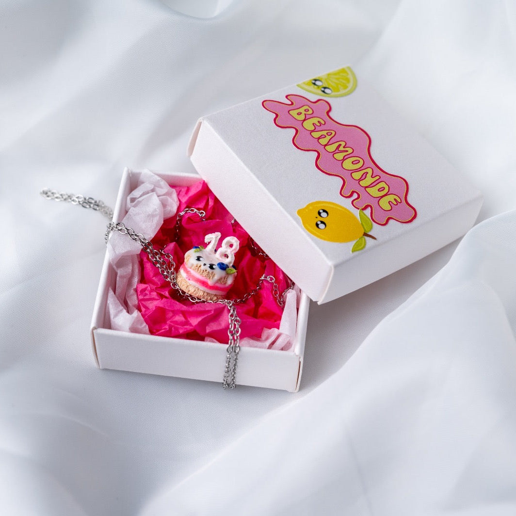 Cute birthday cake necklace - handmade polymerclay charm