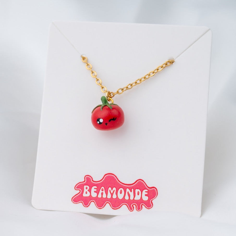 Cute miniature tomato necklace - handmade polymerclay jewelry