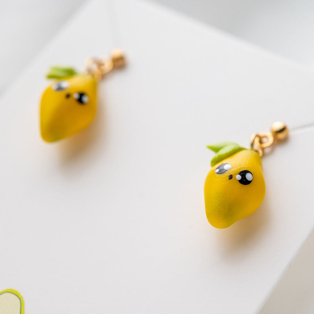Cute Lemon Jewelry Set: Pearl Bracelet & Polymer Clay Earrings