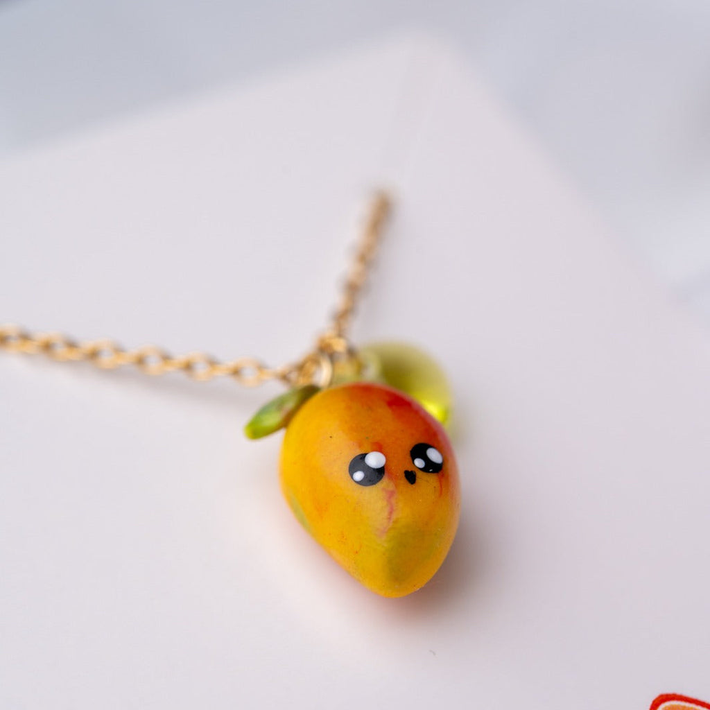 Cute Mango miniatures necklace - handmade polymer clay jewelry