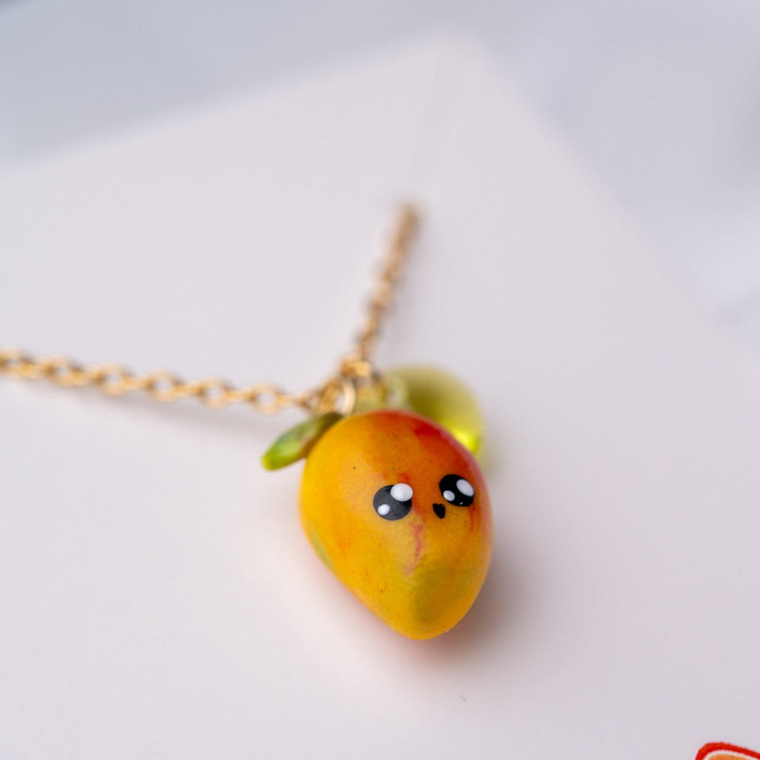 Cute Mango miniatures necklace - handmade polymer clay jewelry