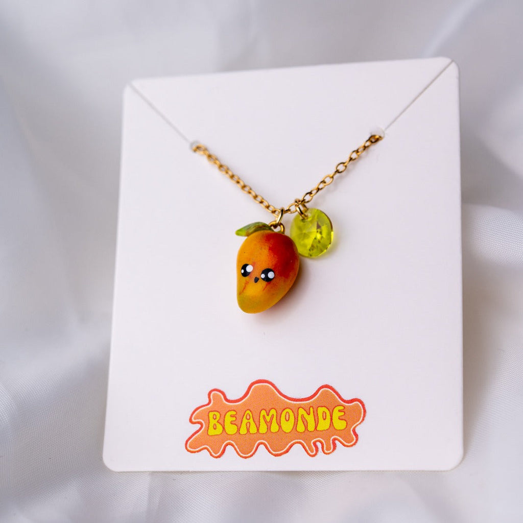 Cute Mango miniatures necklace - handmade polymer clay jewelry