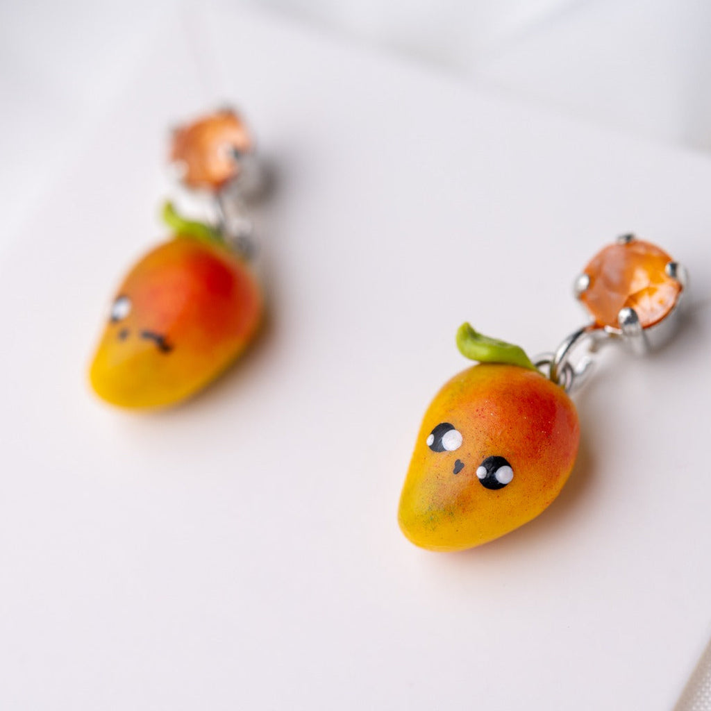Cute miniature mango earrings with Swarovski crystals