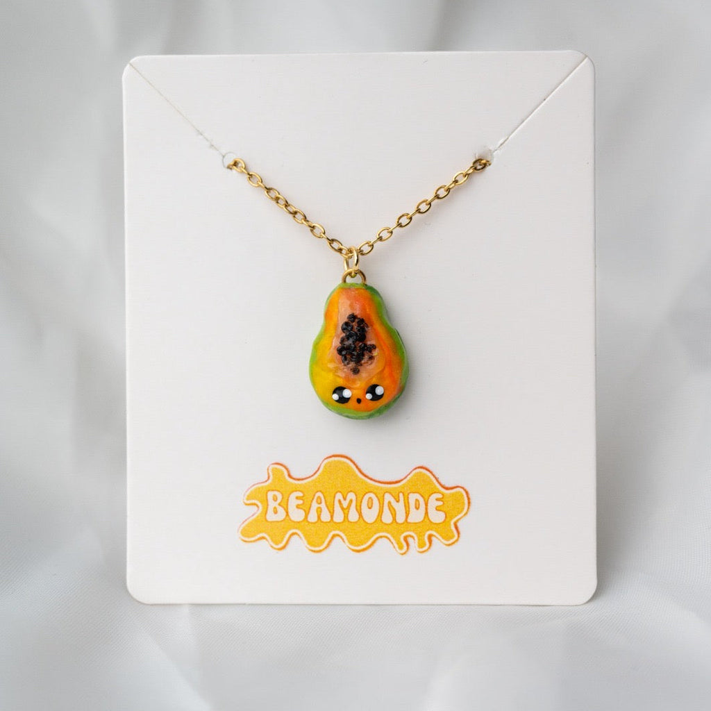 Cute Papaya Necklace - handmade polymerclay jewelry