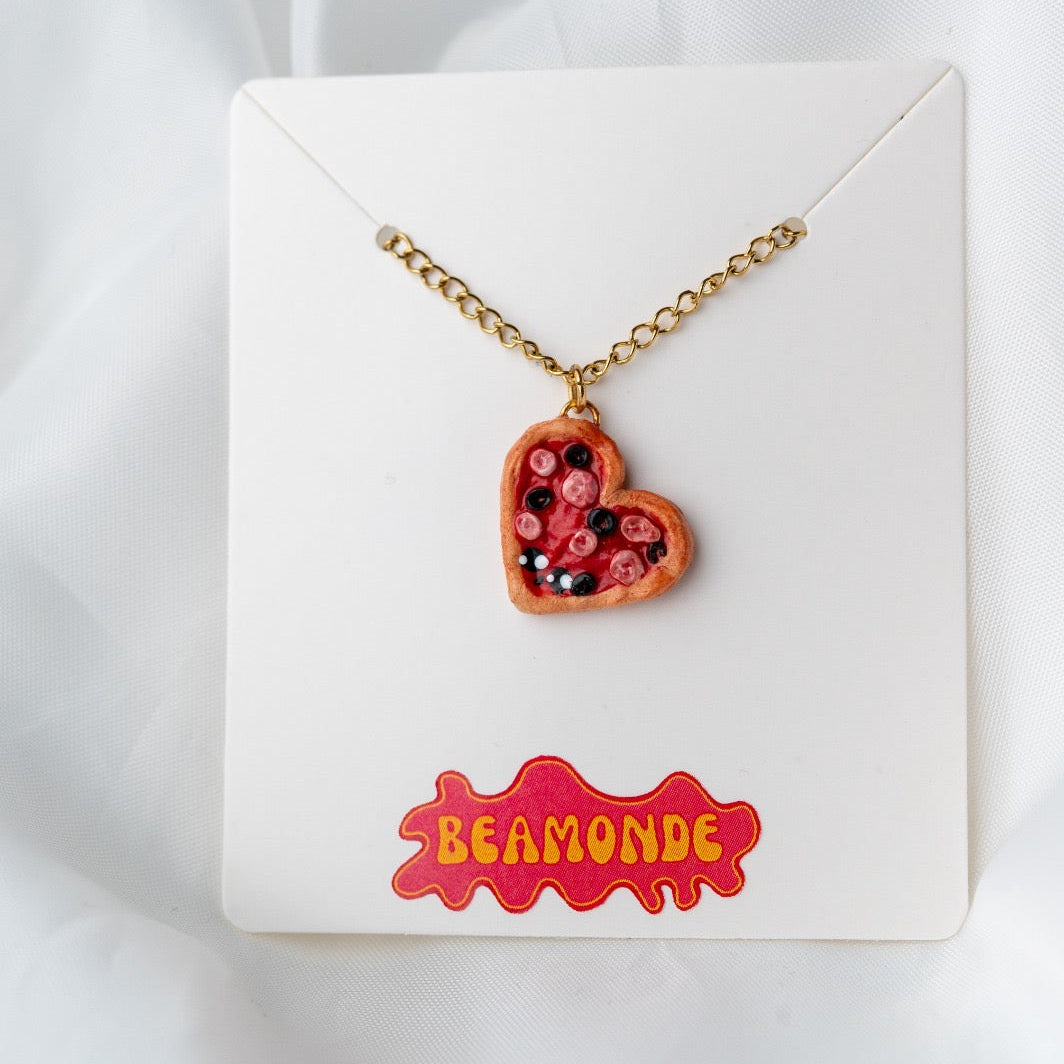 Heart-Shaped Pepperoni Pizza – Handmade Polymer Clay Jewelry