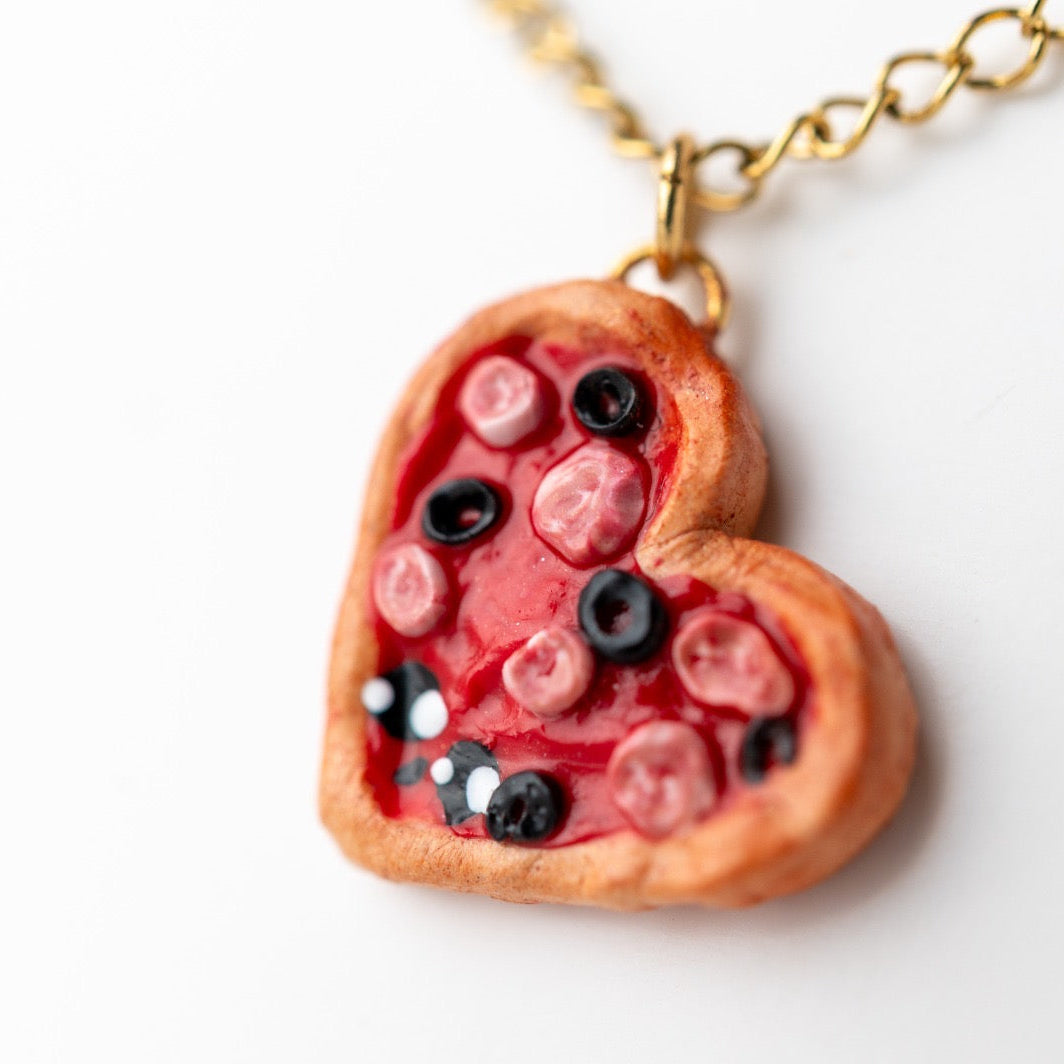 Heart-Shaped Pepperoni Pizza – Handmade Polymer Clay Jewelry