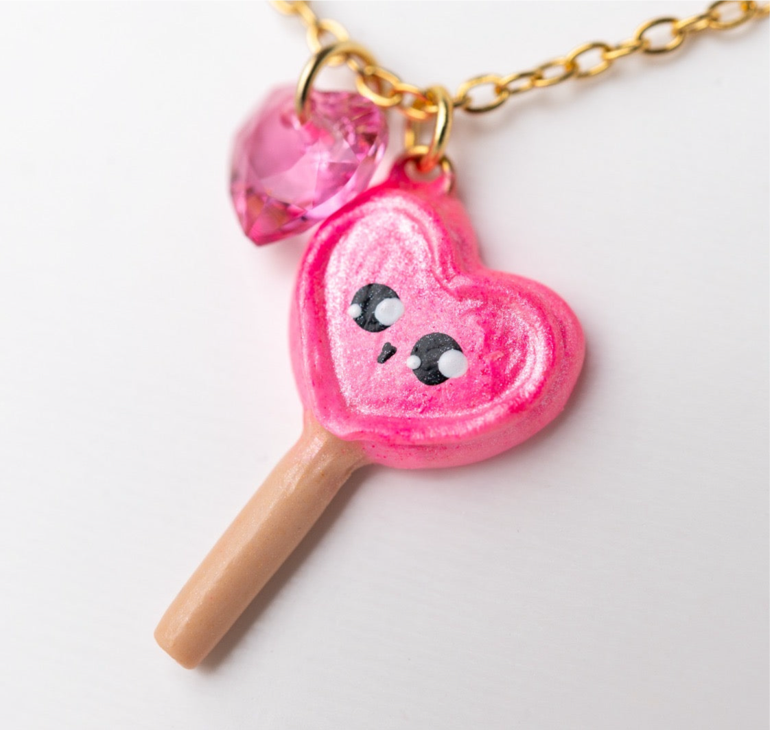 Cute food miniature - Valentines day lollipop with a heart Swarovski pendant