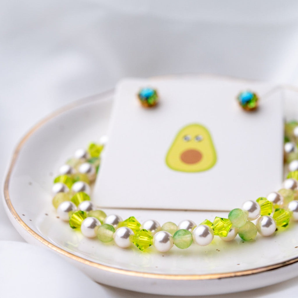 Cute avocado jewelry set - handmade