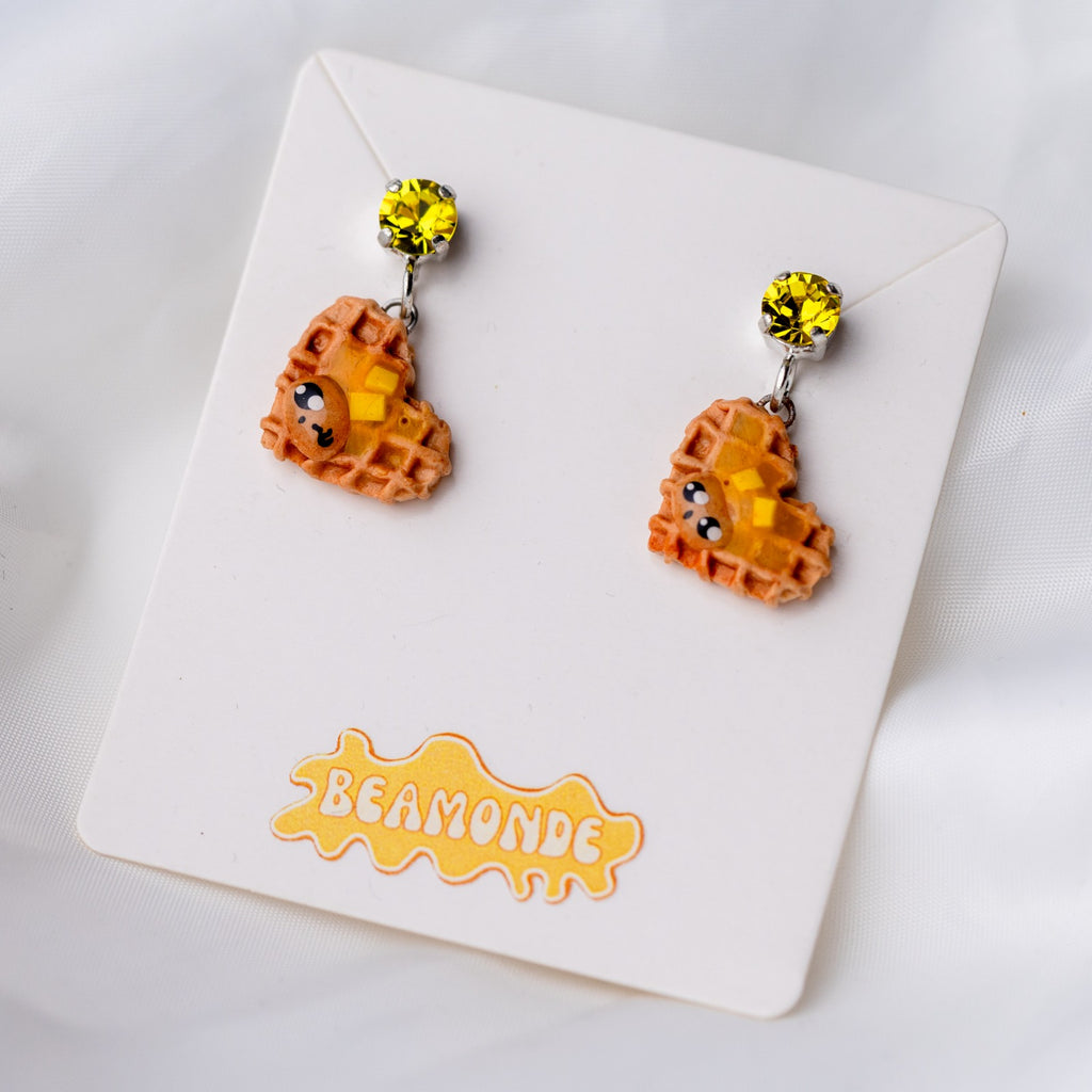 Heart shapped waffle earrings with Swarovski crystals