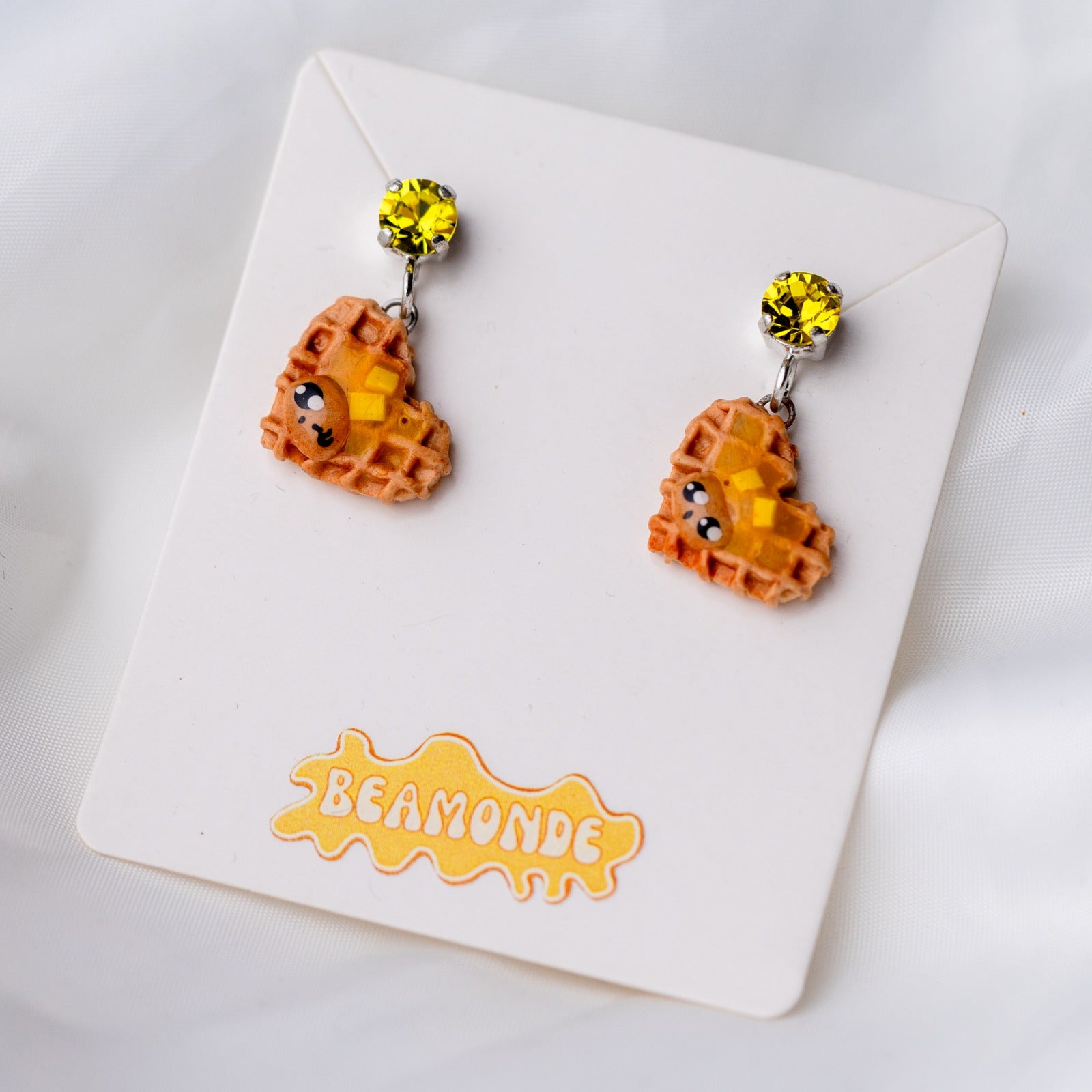 Heart shapped waffle earrings with Swarovski crystals