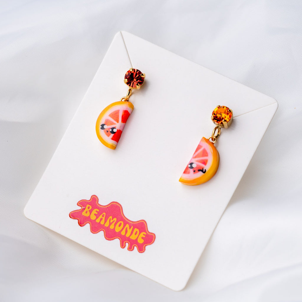 Grapefruit earrings with Swarovski crystals
