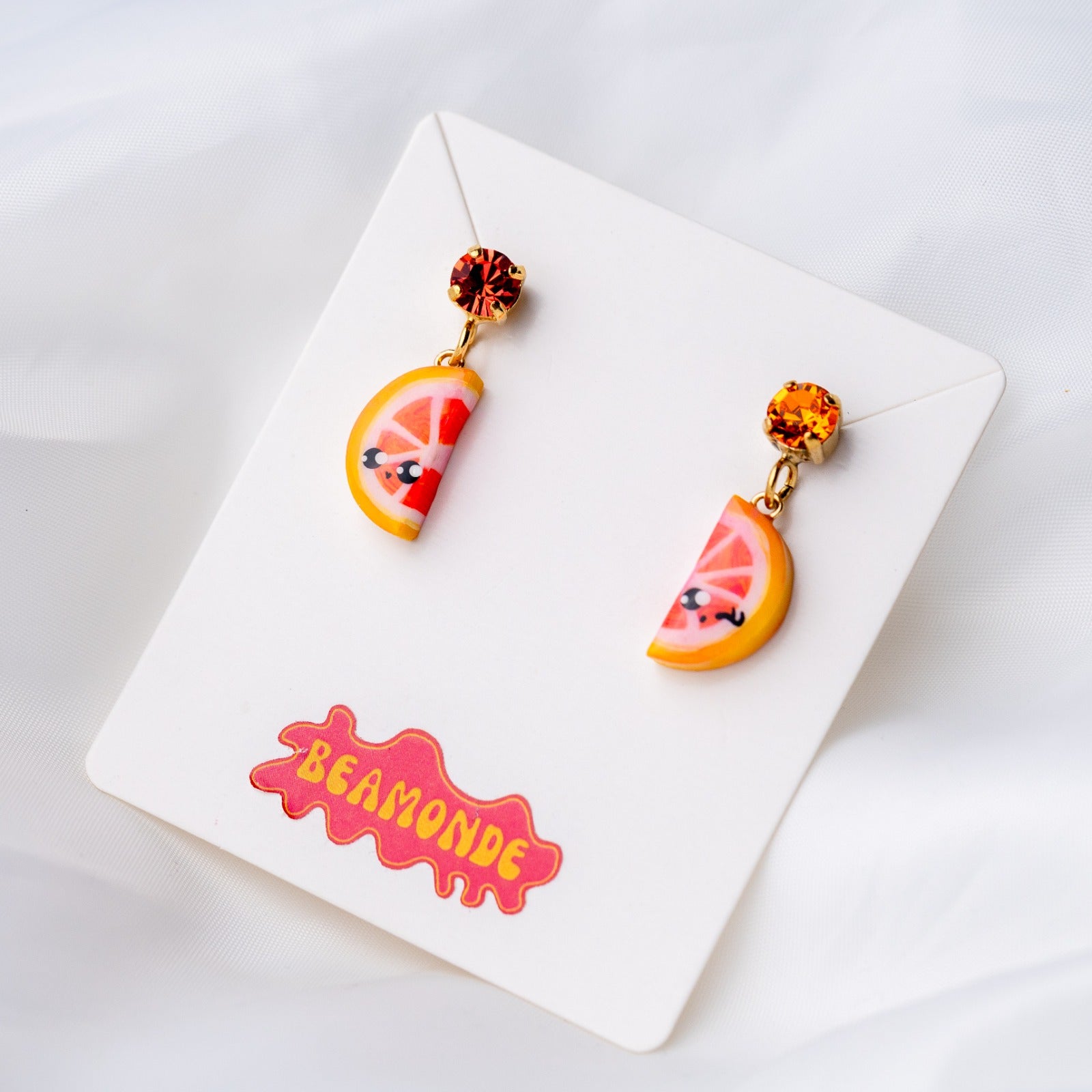 Grapefruit earrings with Swarovski crystals