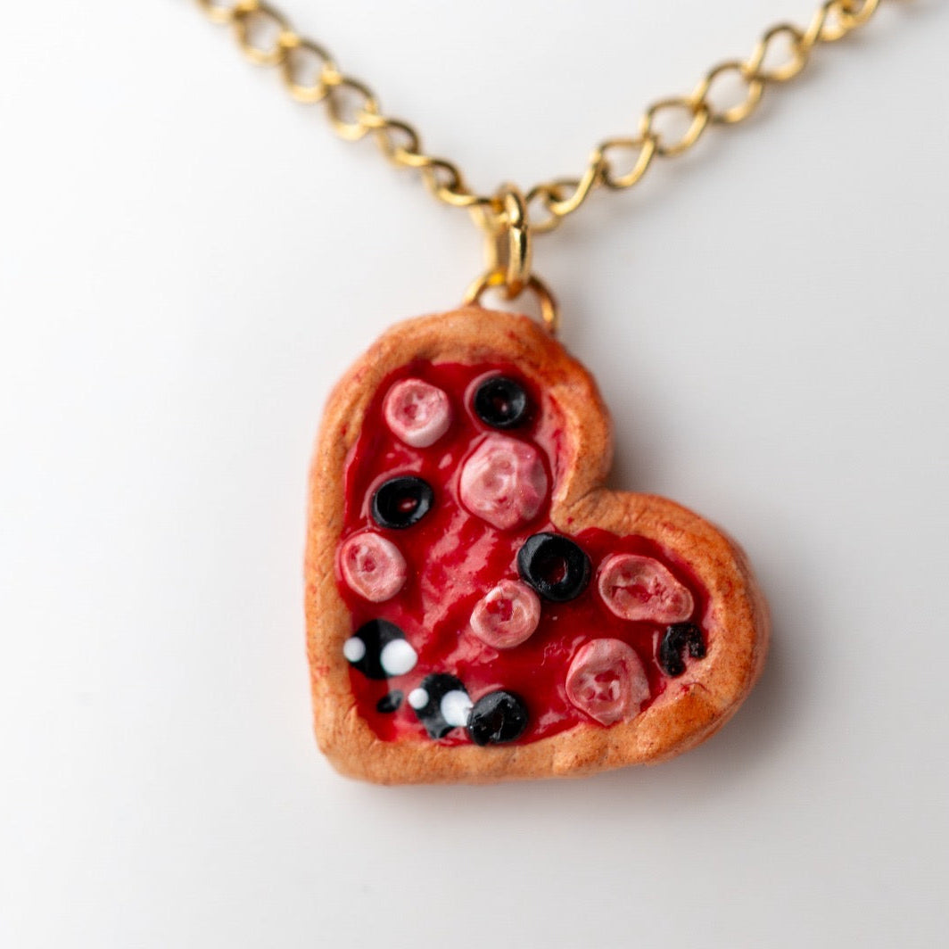 Heart-Shaped Pepperoni Pizza – Handmade Polymer Clay Jewelry