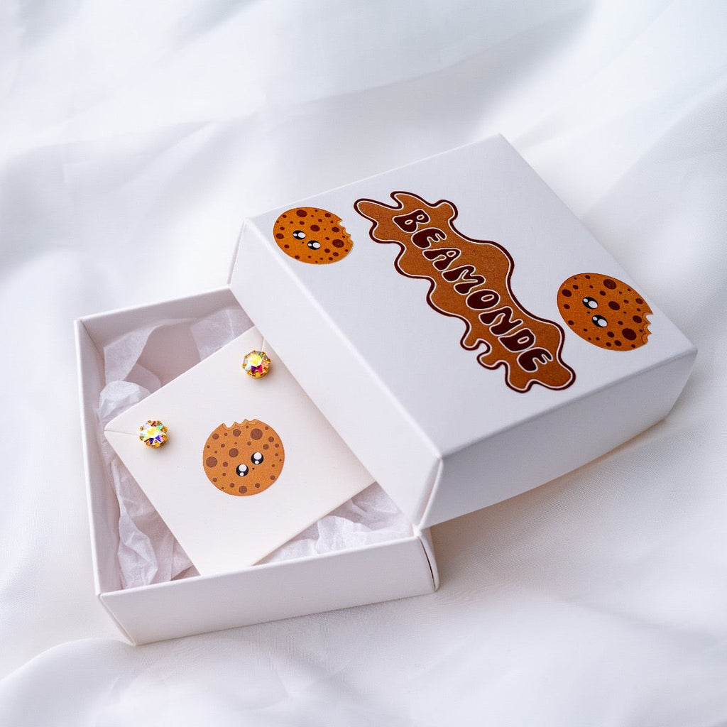Cute Swarovski earrings - cookie themed gift box