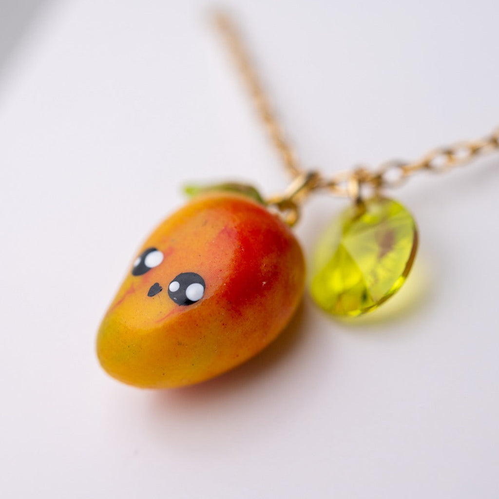 Cute Mango miniatures necklace - handmade polymer clay jewelry