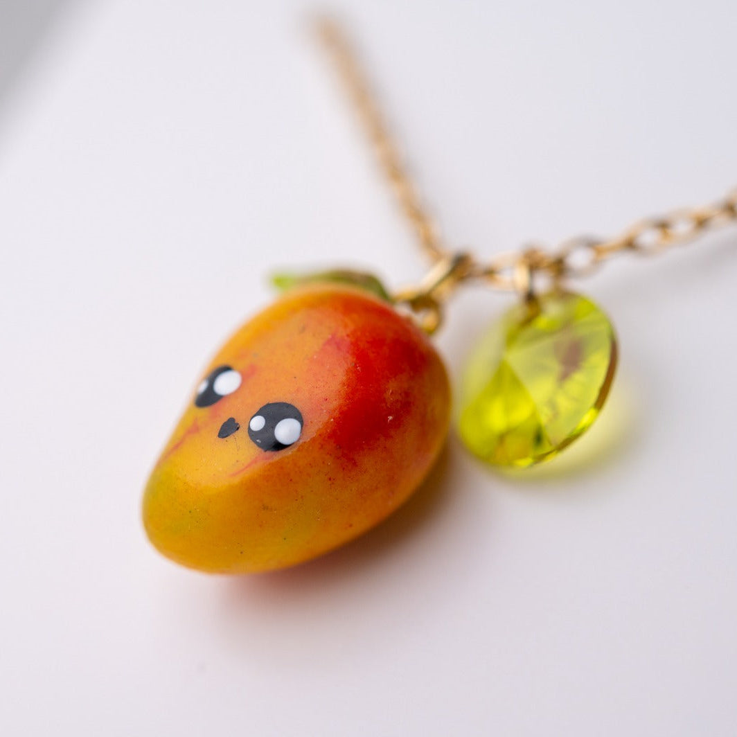 Cute Mango miniatures necklace - handmade polymer clay jewelry