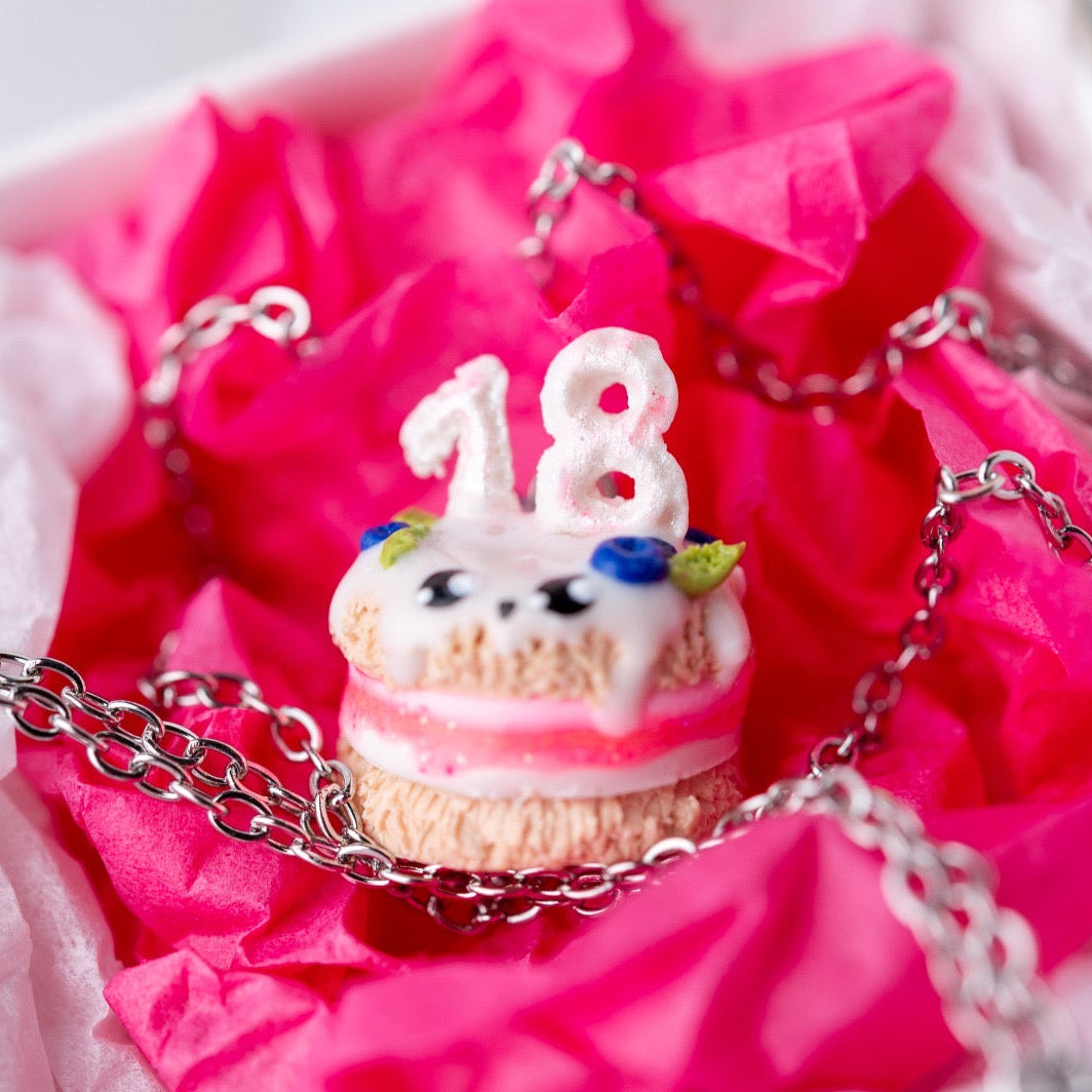 Cute birthday cake necklace - handmade polymerclay charm
