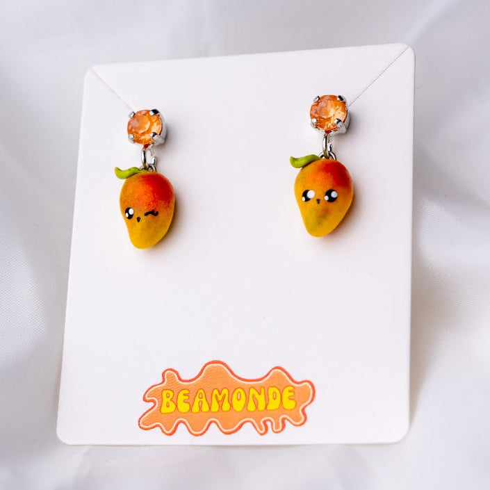 Cute miniature mango earrings with Swarovski crystals