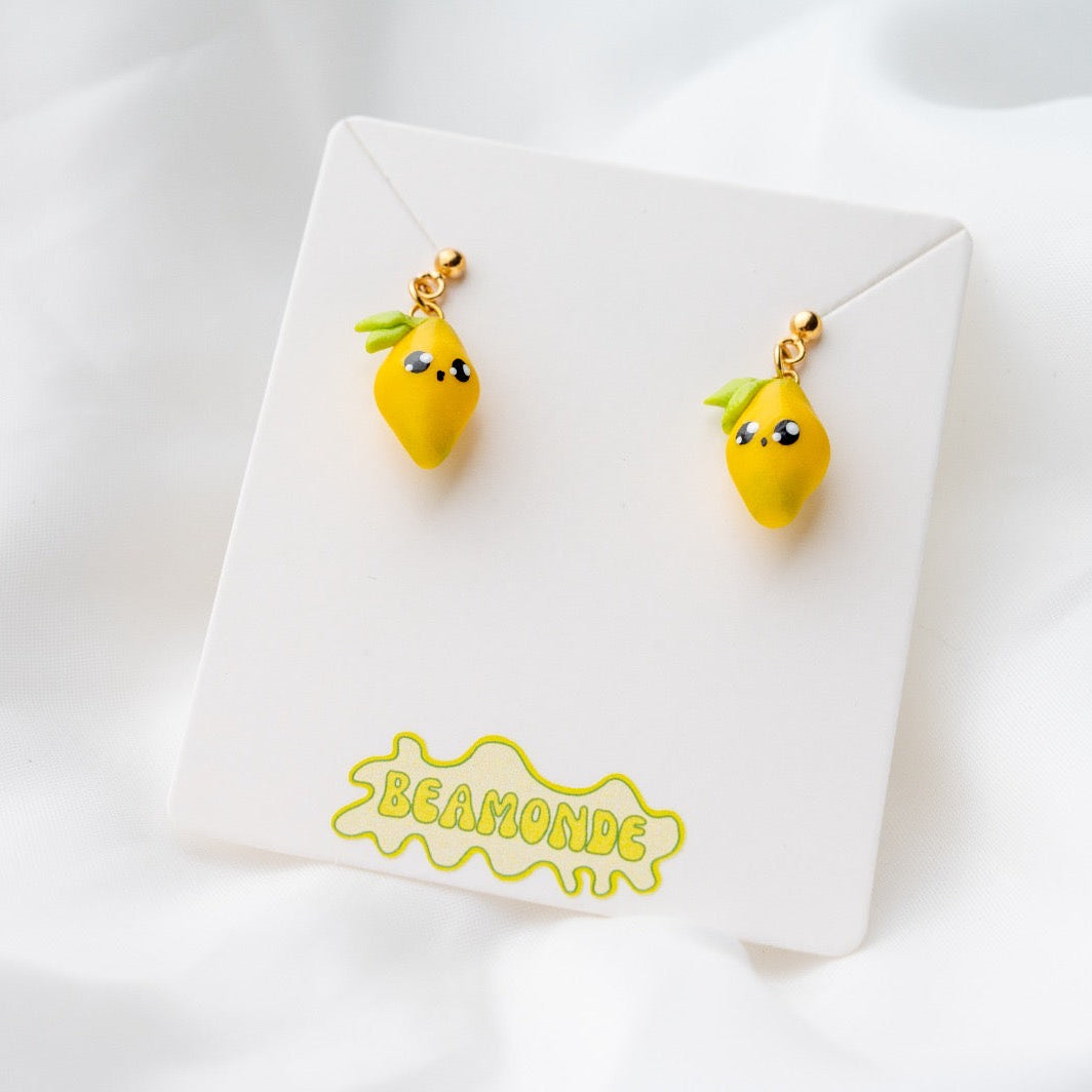 Cute Lemon Jewelry Set: Pearl Bracelet & Polymer Clay Earrings